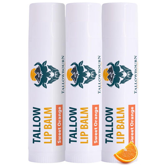 Tallowbourn lip balm with sweet orange glide for smooth, hydrated lips.