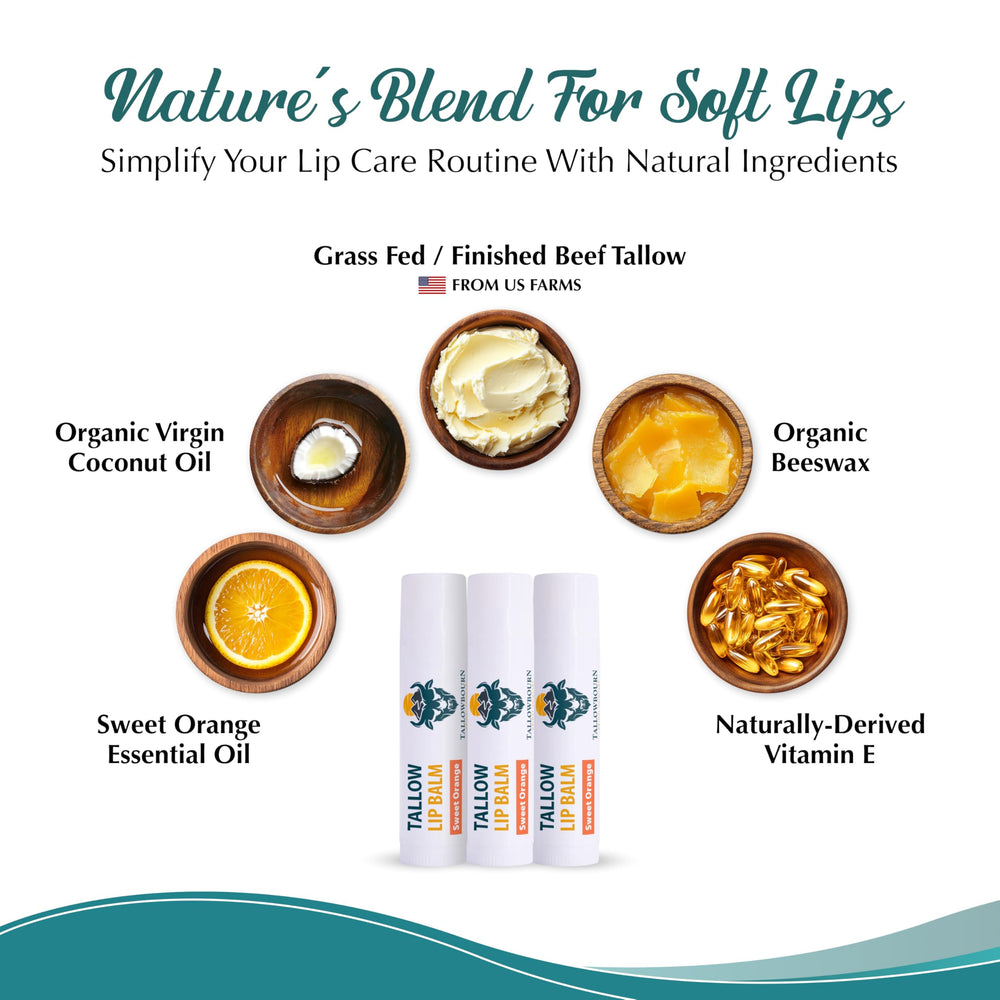 Tallowbourn balm with vitamin E for gentle lip care and resilience.