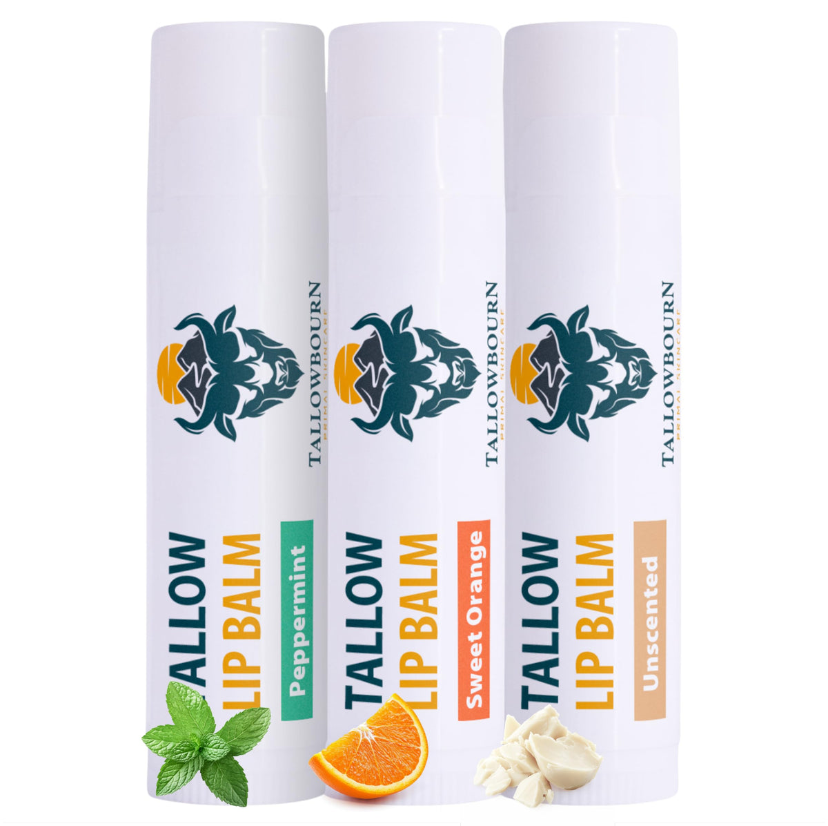 Tallowbourn lip balm with grass-fed tallow for rich hydration.