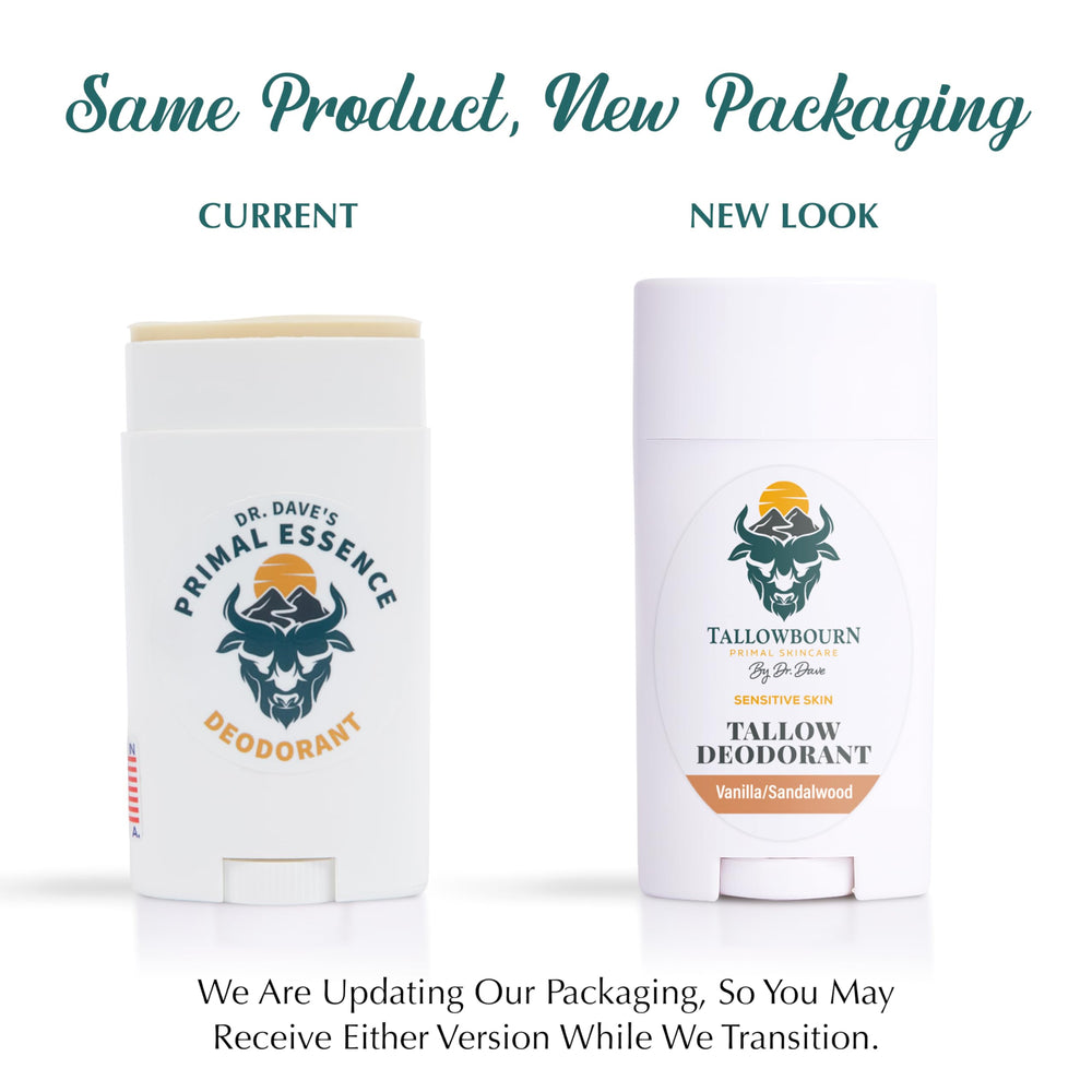 Tallowbourn sensitive skin image conveys aluminum and baking soda free protection.