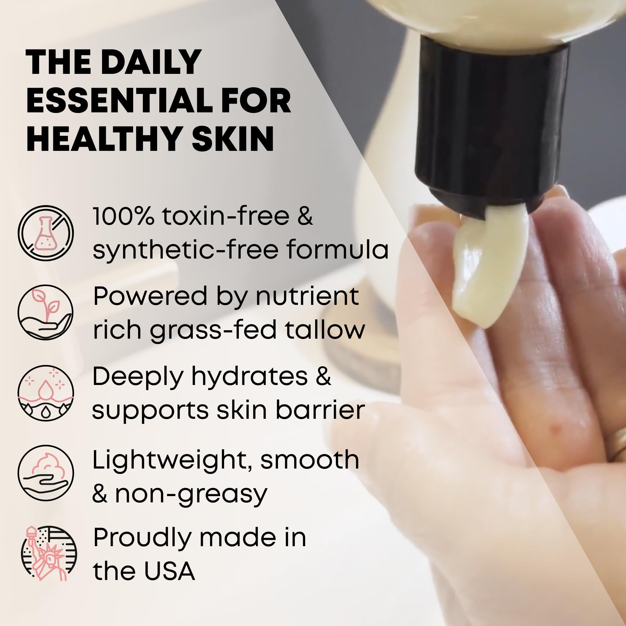 TALLOWRX Cream texture closeup shows quick-absorb, non-greasy formula.