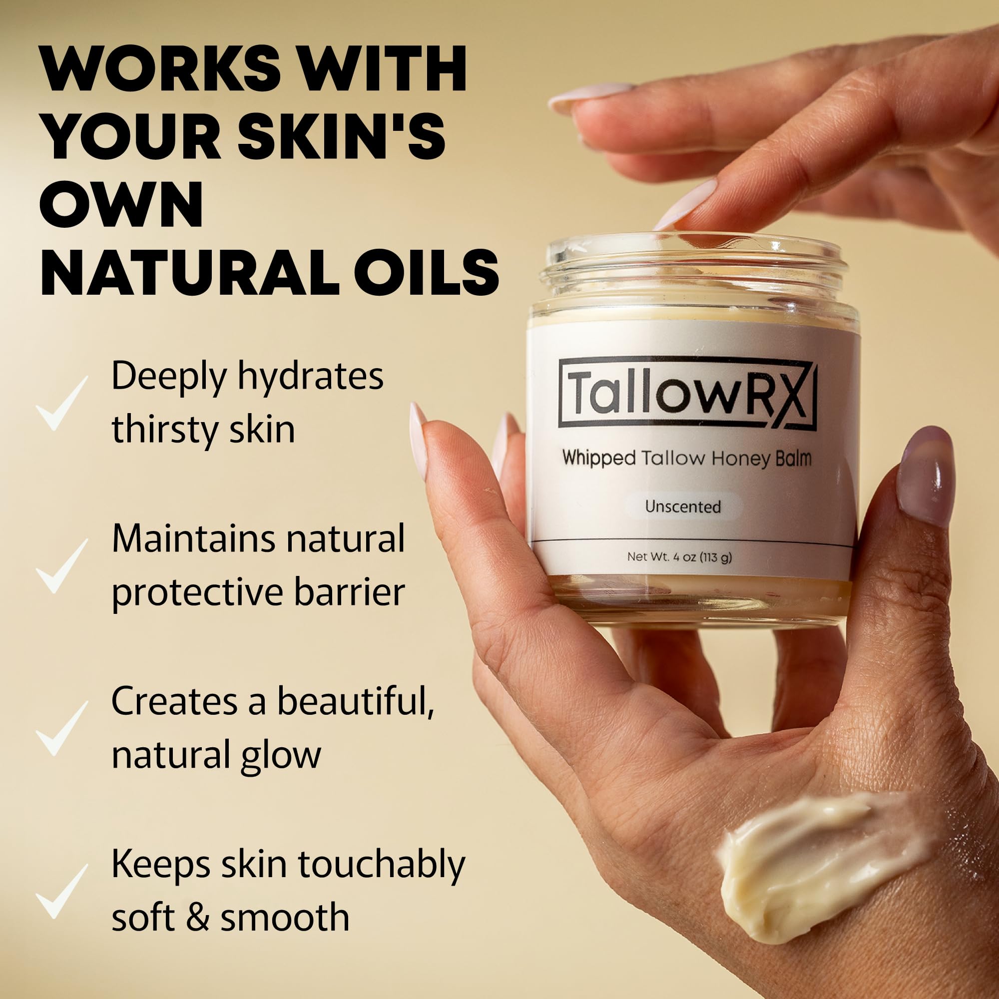 TALLOWRX jojoba oil glow texture on skin.