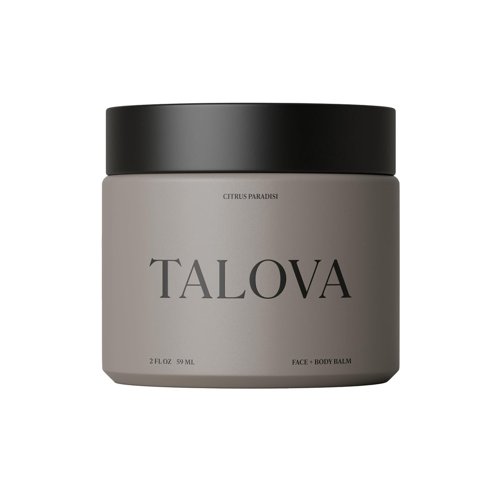 TALOVA face and body balm tube close-up for daily nourishment and hydration