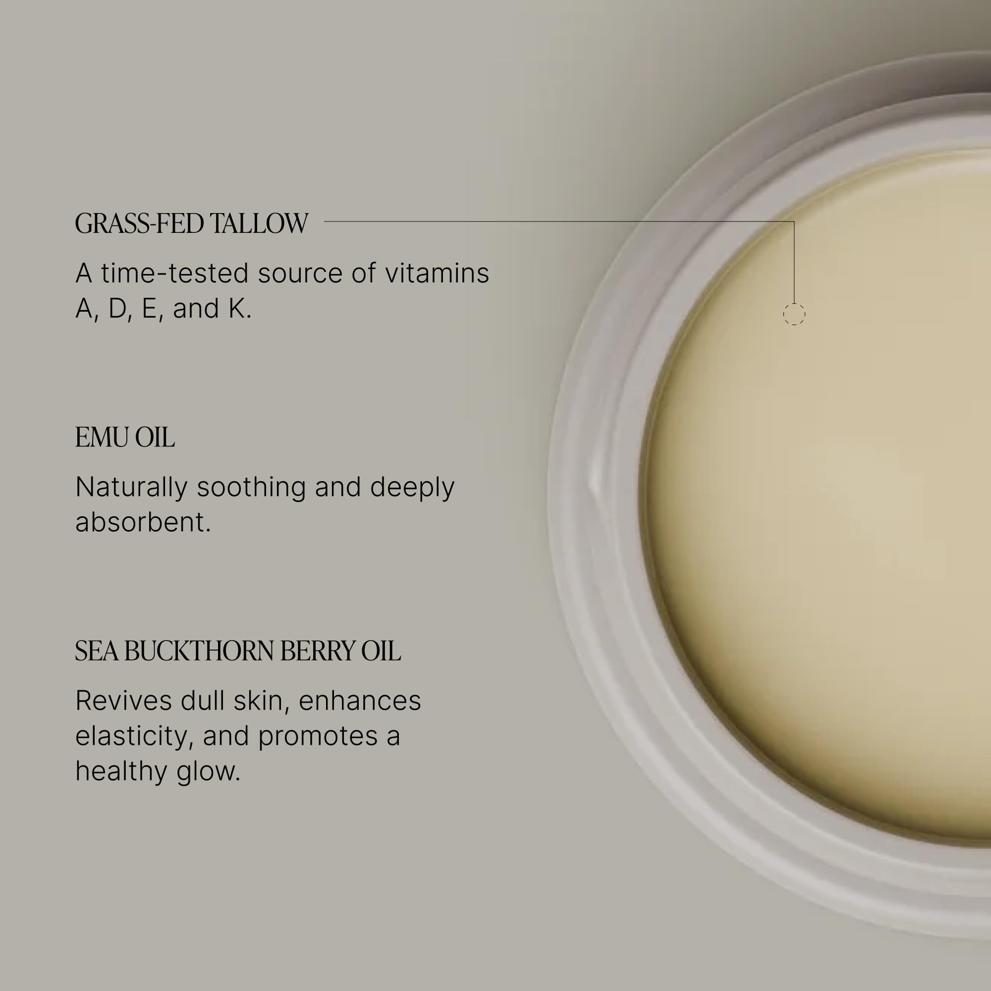 TALOVA tallow and emu oil ingredients visualization highlighting nourishment