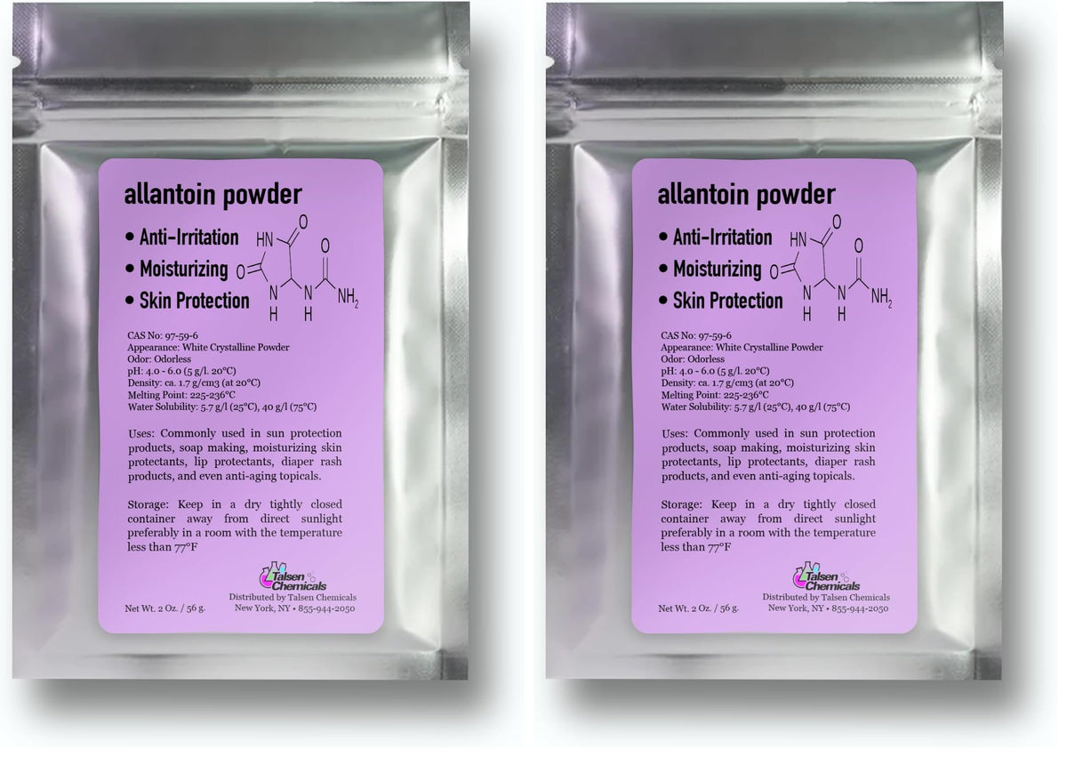 Talsen Allantoin powder jar close-up, smooth texture for DIY skin care.