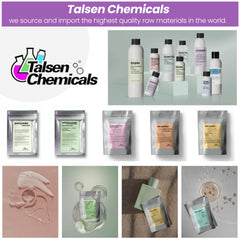 Allantoin powder swirl in clear bottle, silky texture hint.