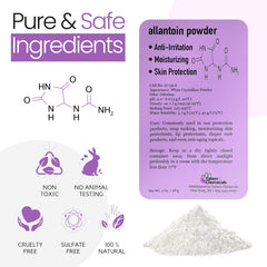 Allantoin powder label showing 2 oz pack for home cosmetics.