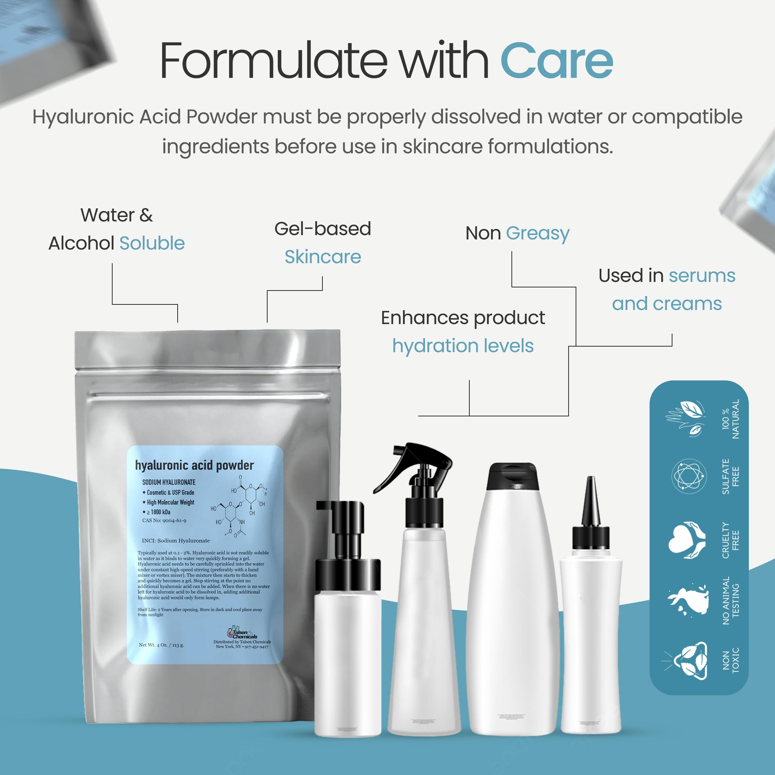 Dissolving Hyaluronic Acid Powder in serum shows easy integration into routines