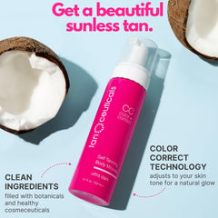 Tanceuticals CC Self Tanning Mousse foam-dispense enables smooth, even coverage.