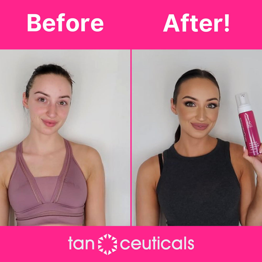 Tanceuticals CC Self Tanning Mousse shows a natural glow on skin.