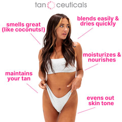 Tanceuticals Everyday Tan Extender being applied demonstrates even color maintenance throughout the day.