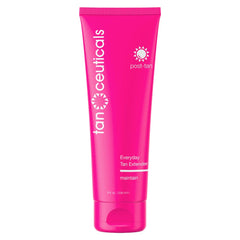 Tanceuticals Everyday Tan Extender bottle close-up shows moisturizing formula for even color.