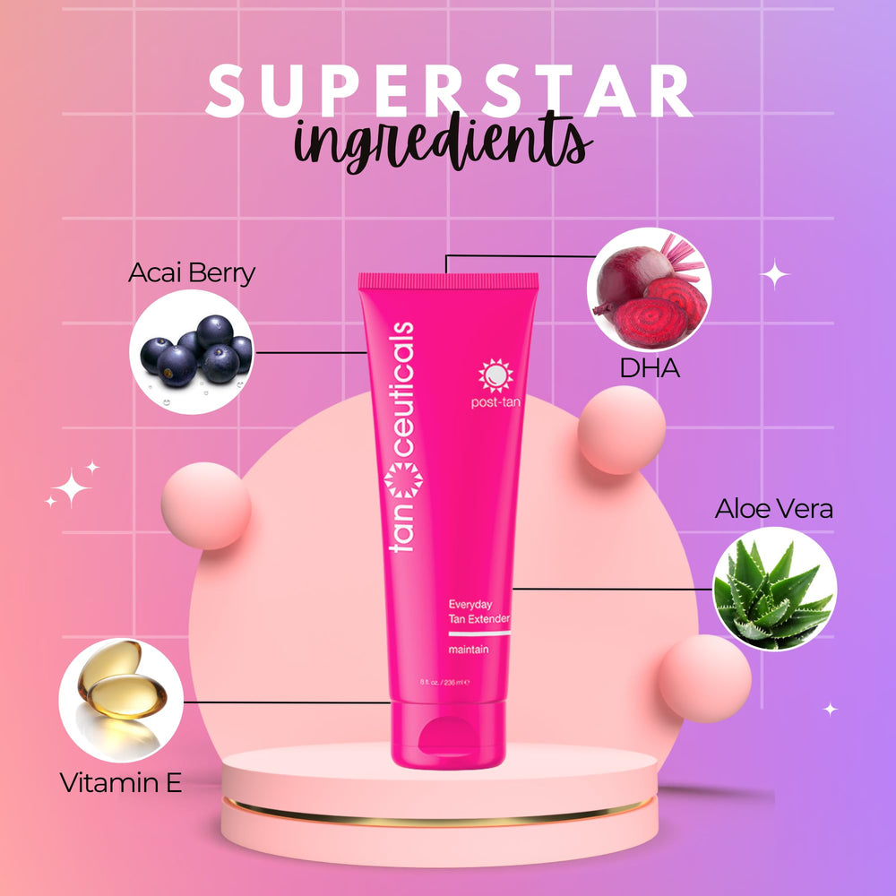 Tanceuticals Everyday Tan Extender coconut scent evokes vacation vibes and a refreshing fragrance.