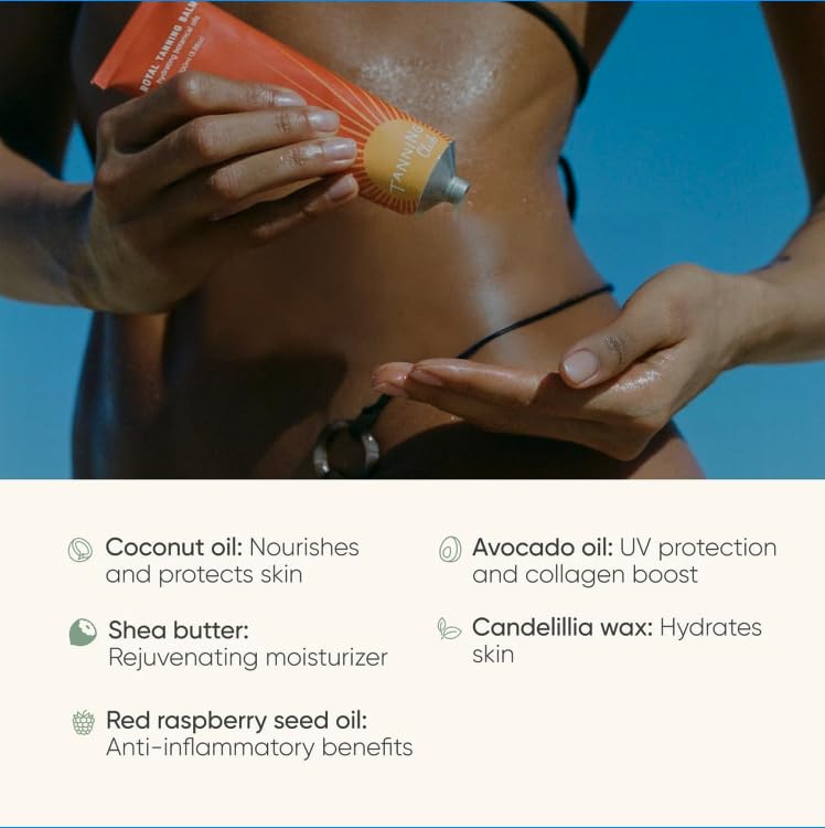 Tanning Club Royal Tanning Balm applied under sunny outdoor conditions