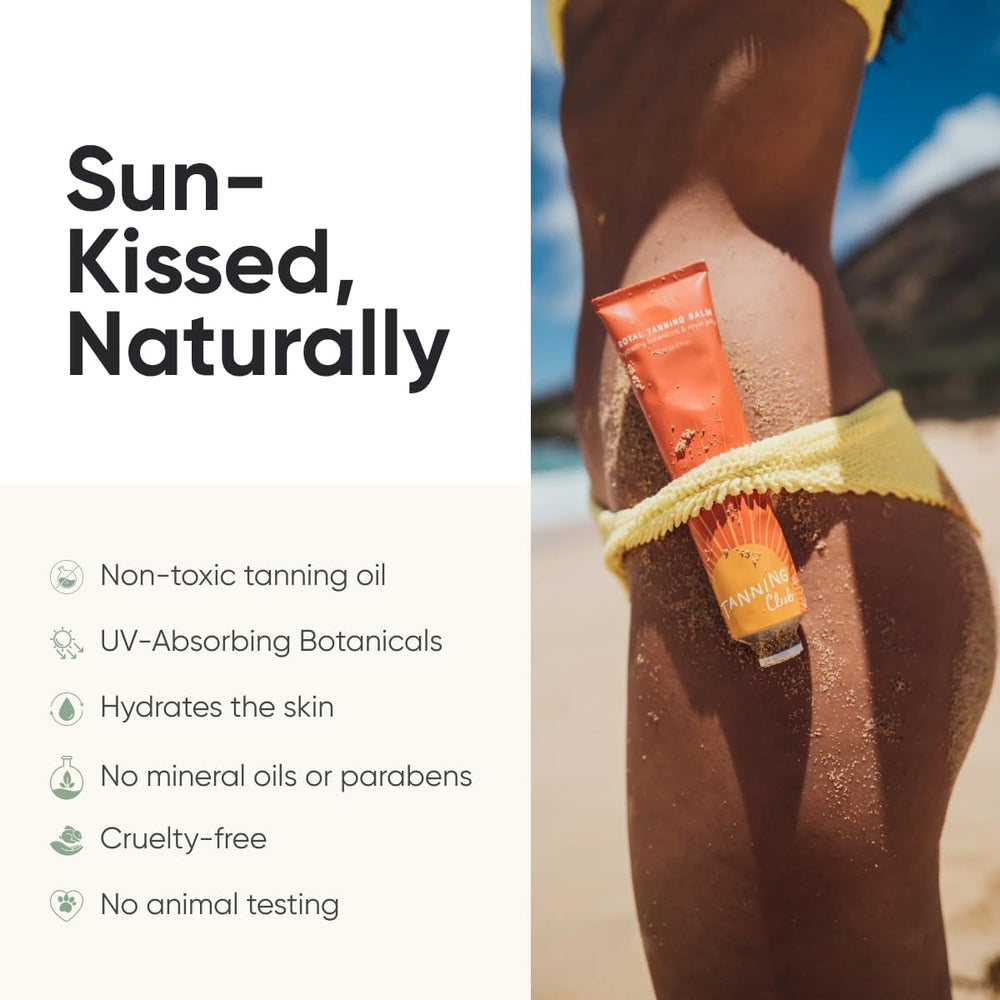 Tanning Club Royal Tanning Balm on skin delivering natural glow under sun
