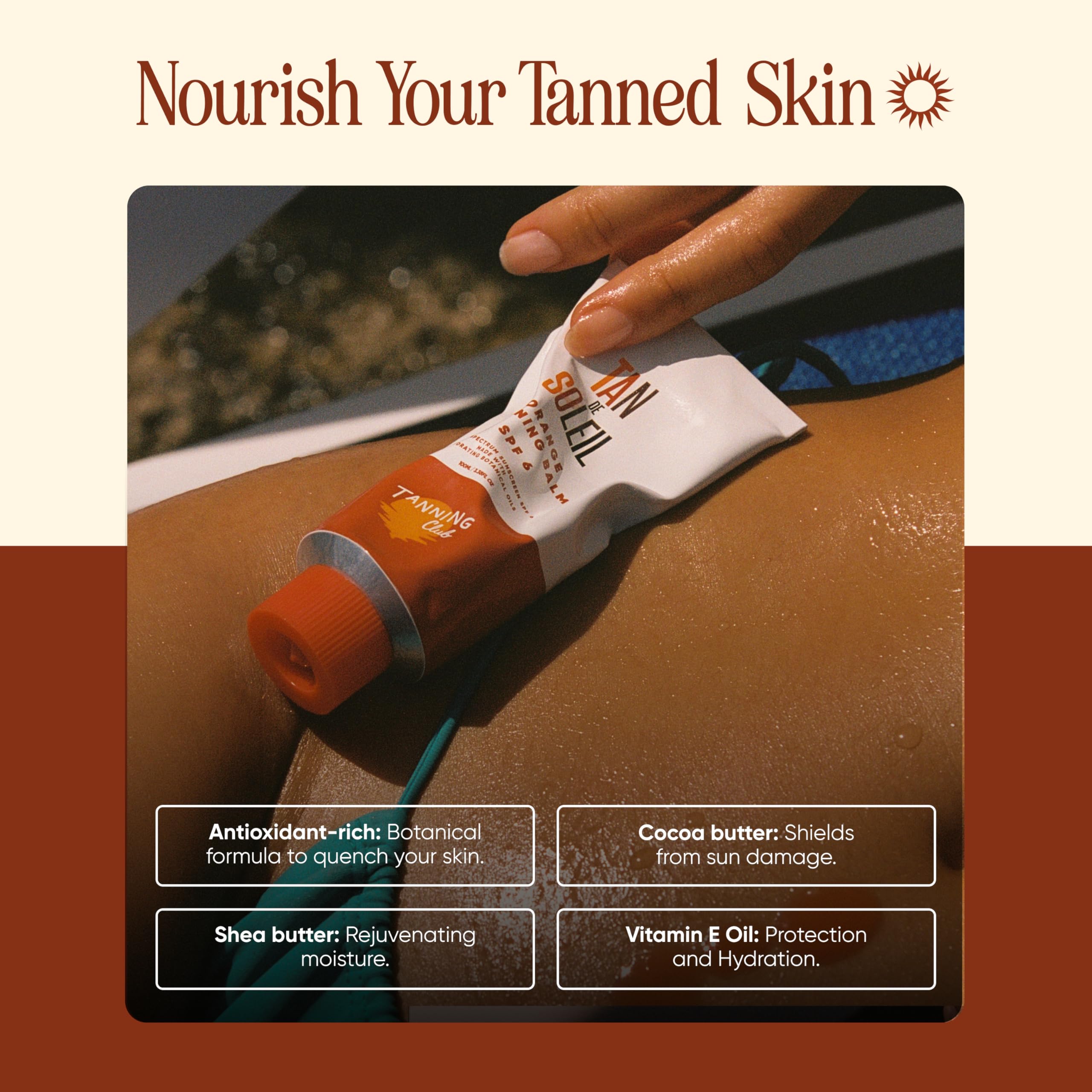Eco-conscious packaging of Tan De Soleil, cruelty-free claim visible