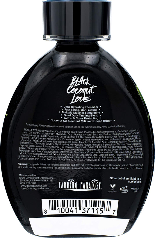 Tanning Paradise Black Coconut Love Lotion application shows tattoo protection and even color during use.