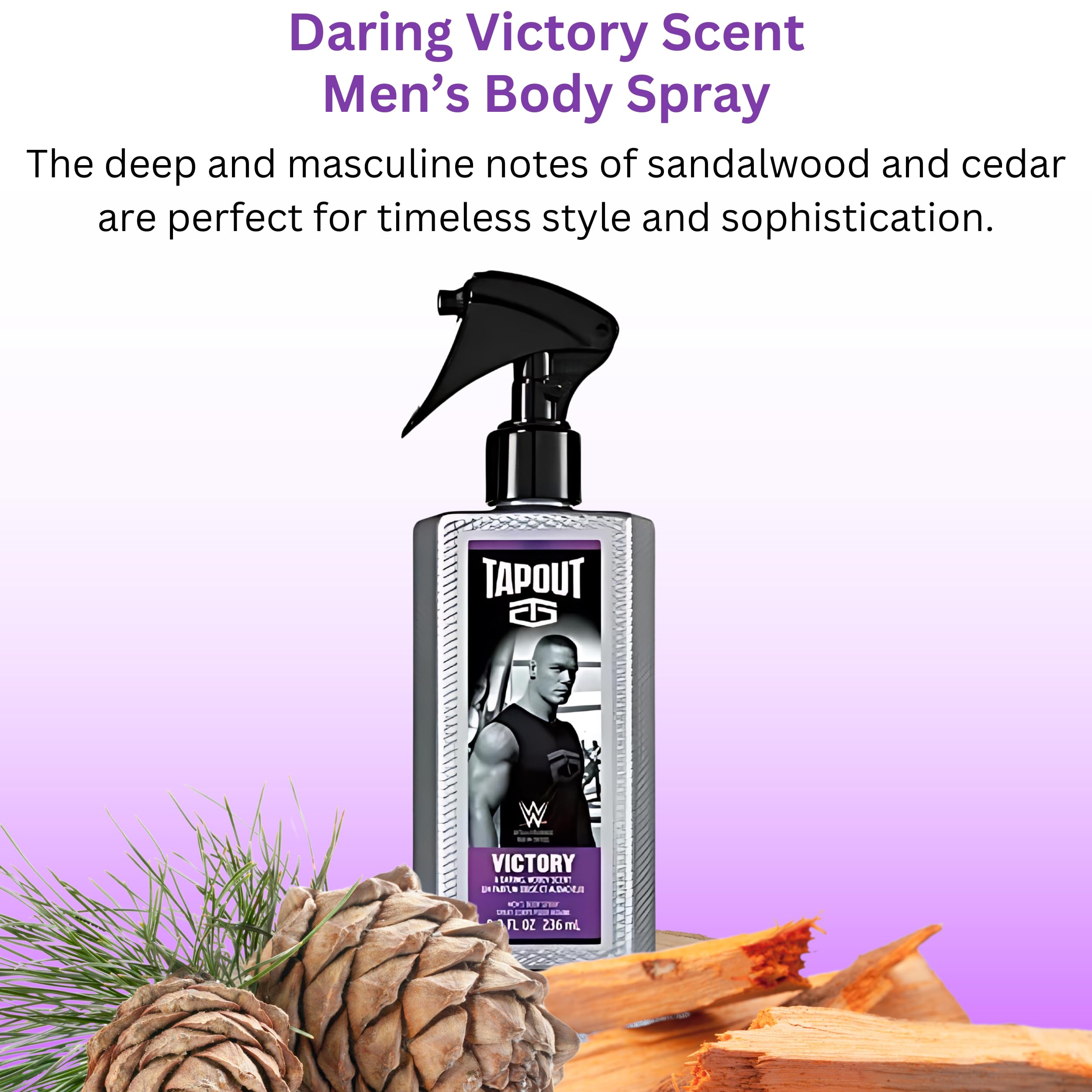 Tapout Fuel body spray bottle with bold spicy scent for energetic workouts.