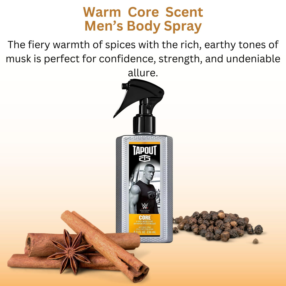 Tapout Victory body spray bottle with daring woody scent for bold moments.