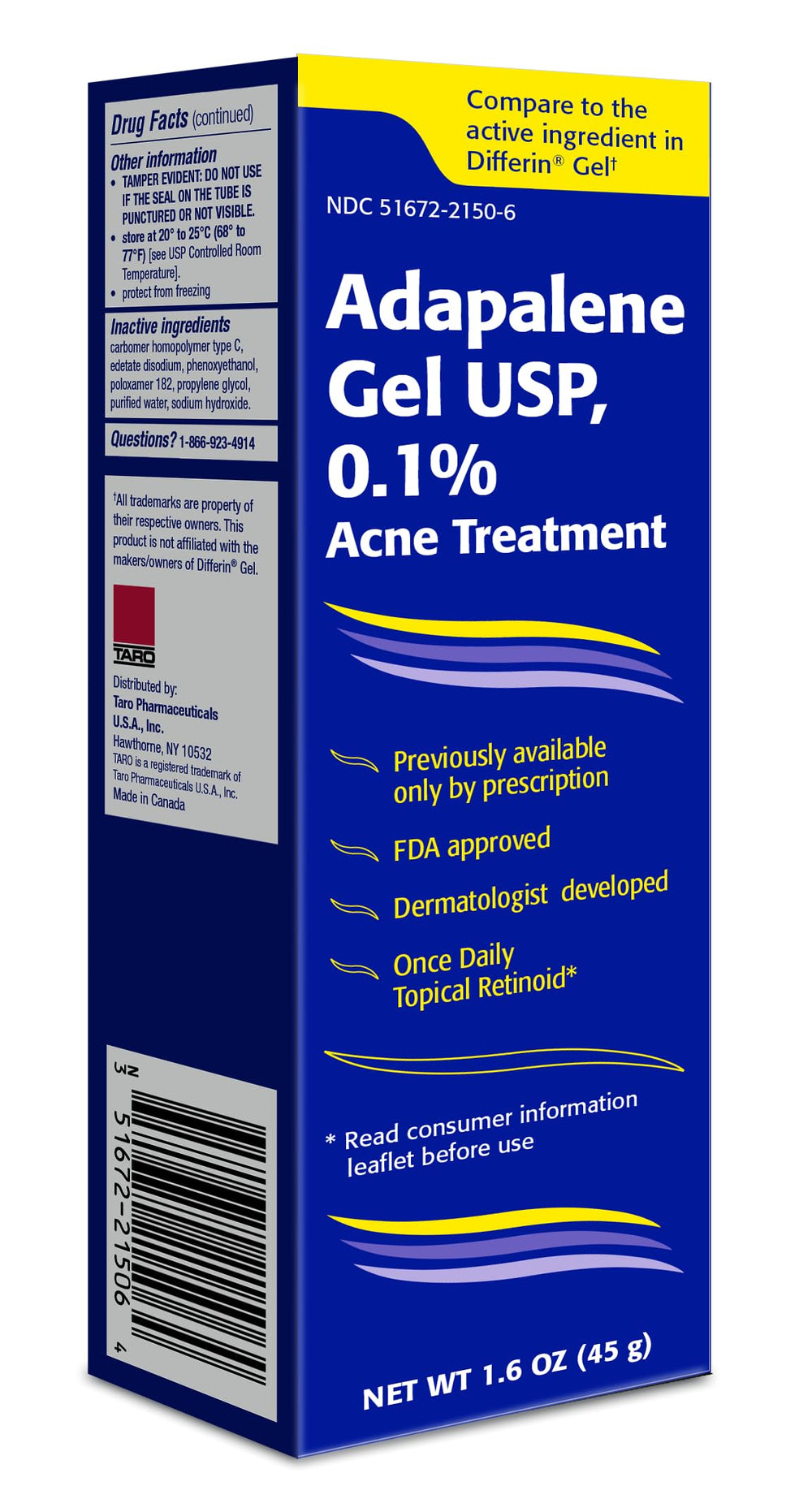 TARO Adapalene 0.1% gel application on skin demonstrates gentle nightly use for blemish-prone areas.