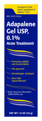 TARO Adapalene 0.1% gel jar closeup shows a smooth, clear formula for sensitive skin.