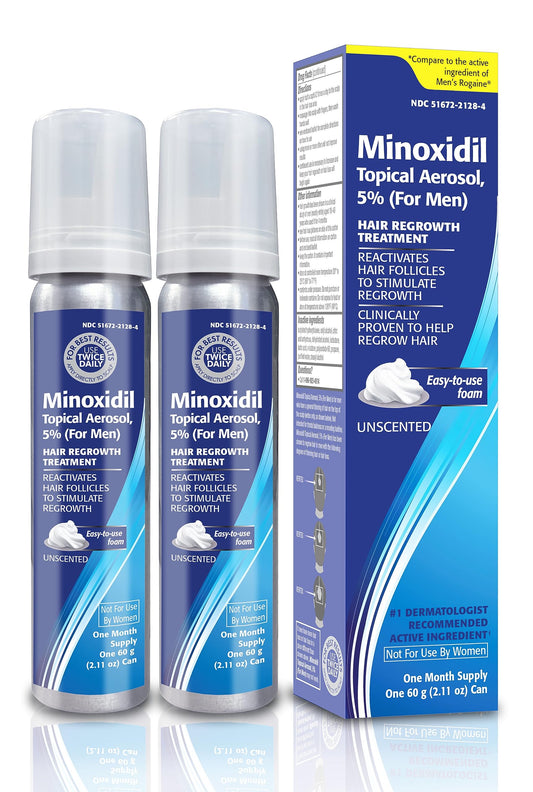 TARO Minoxidil 5% foam two-pack front view showing bottles