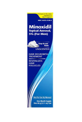 TARO Minoxidil 5% foam aerosol canister shown for on-the-go use.
