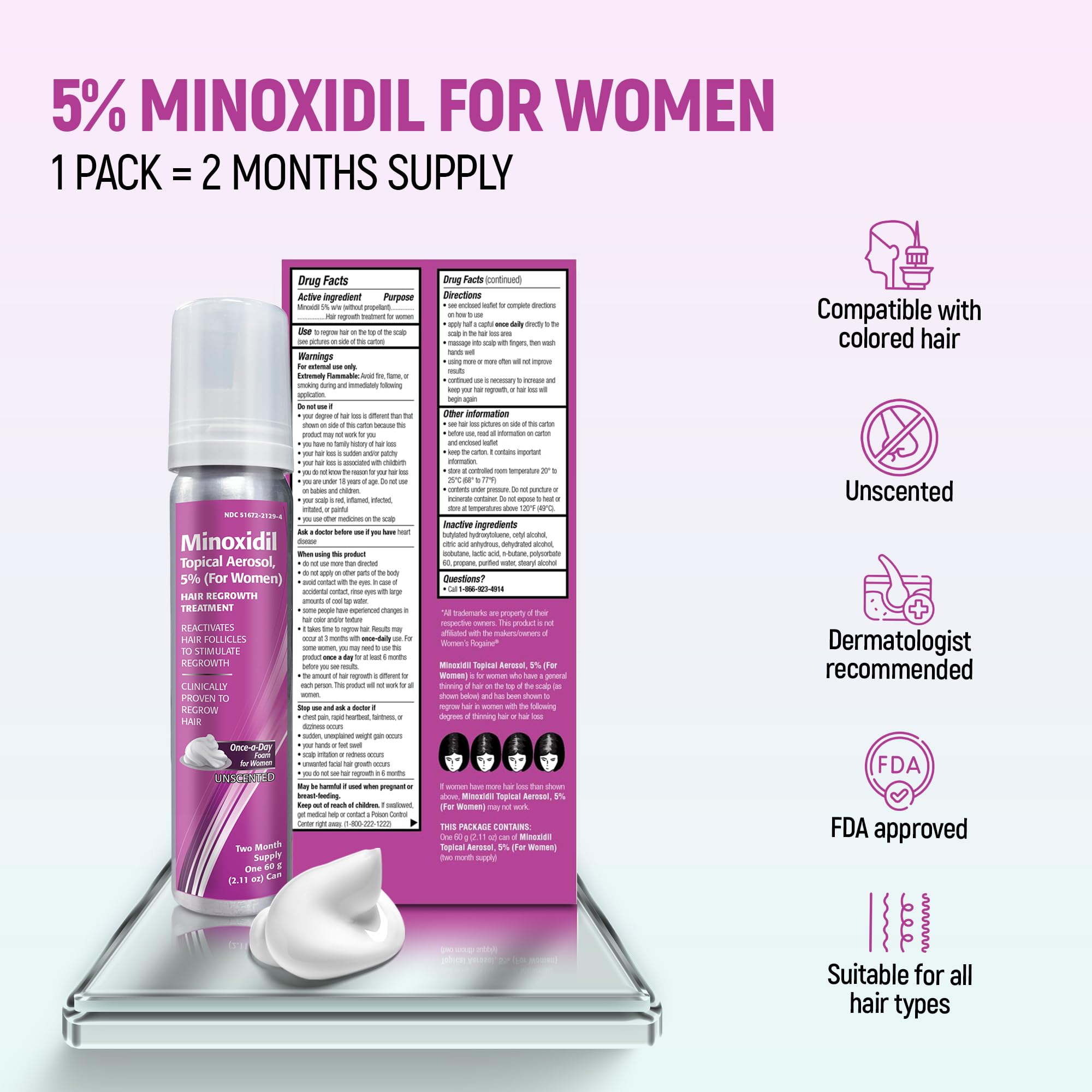 TARO Minoxidil foam on scalp during application for daily thinning care