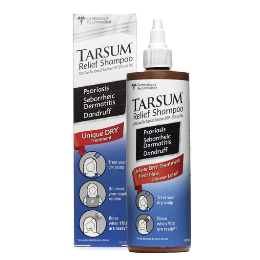 Tarsum Extra Strength Shampoo bottle with coal tar formula offering scalp relief.