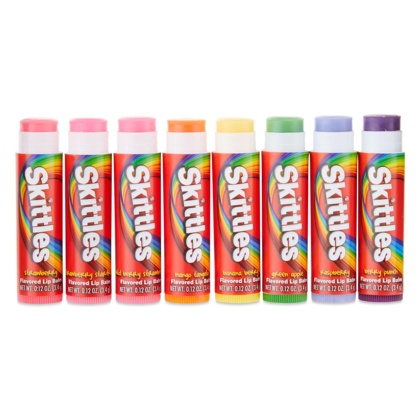 Taste Beauty Skittle Lip Balms 8-pack showcases bright, playful packaging for seasonal gifting.