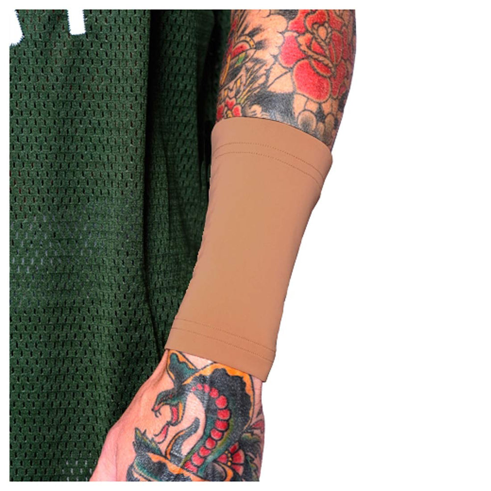 Tat2X Ink Armor forearm 6 inch suntan sleeve provides discreet coverage and sun protection.