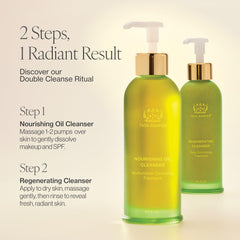Product shot of Tata Harper Nourishing Oil Cleanser in a bathroom setting.