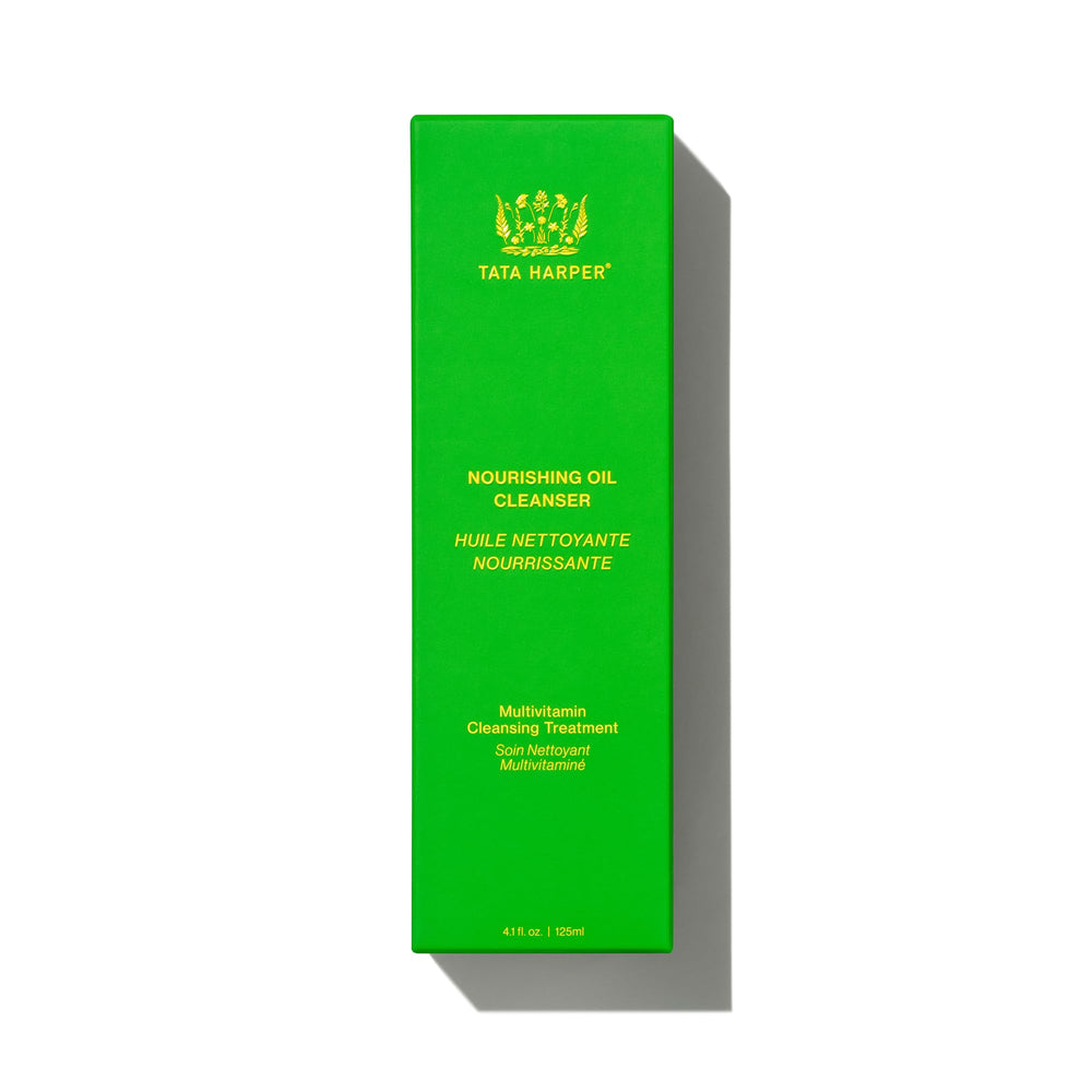 Tata Harper Nourishing Oil Cleanser bottle with clean, premium packaging detail.