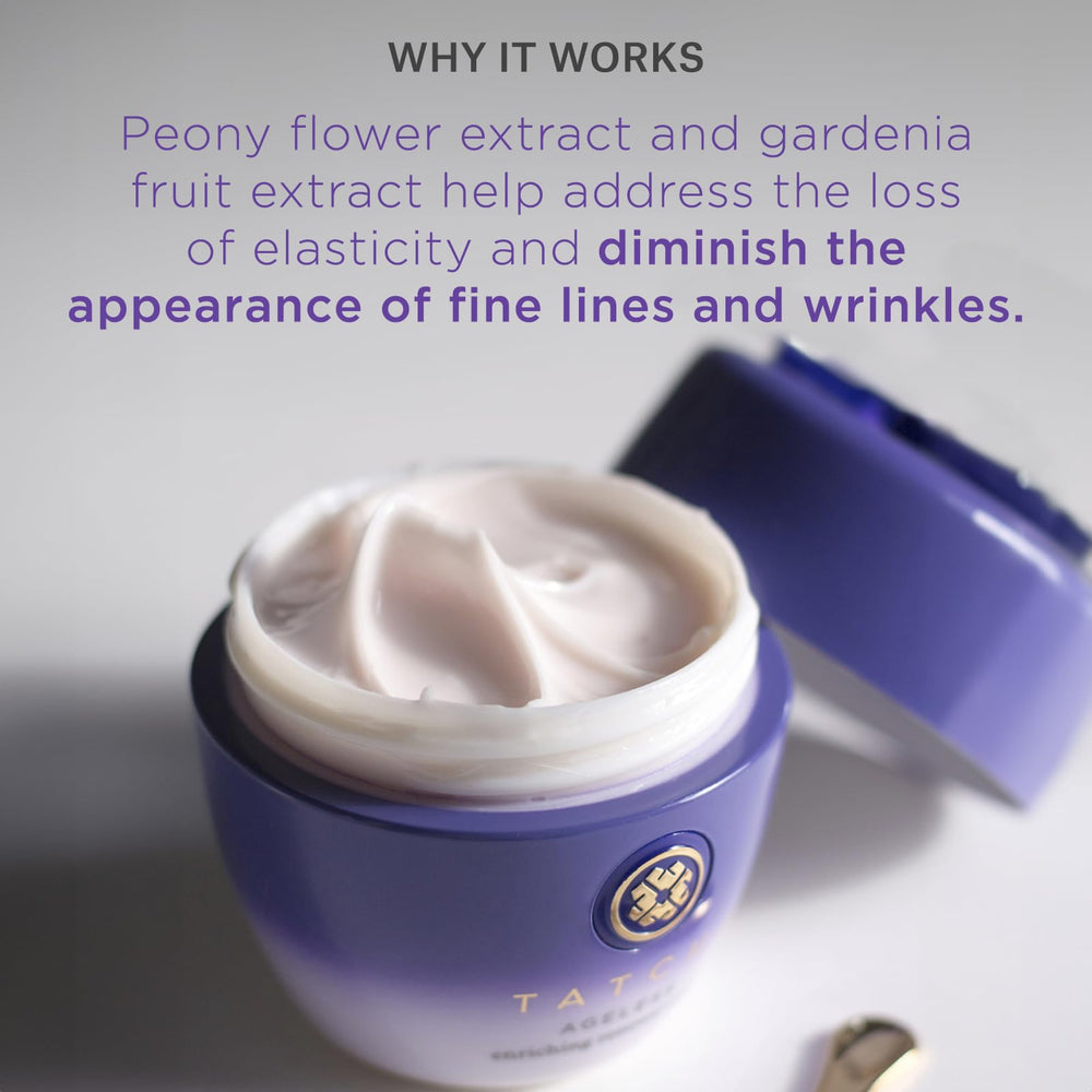 TATCHA Ageless Enriching Renewal Cream bottle during application demonstrates daily hydration ritual.