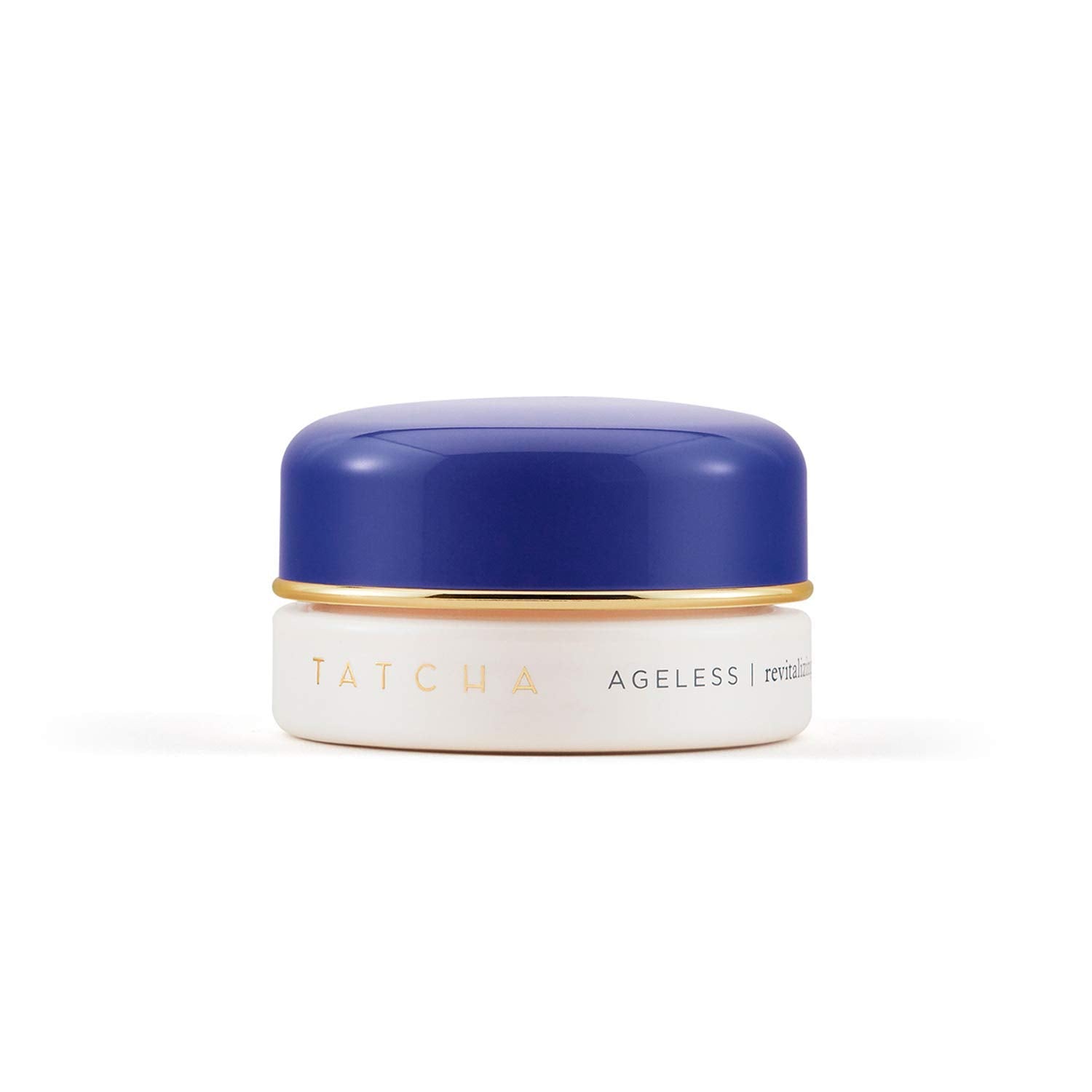 TATCHA Ageless Eye Cream bottle close-up highlighting velvety texture for hydration.