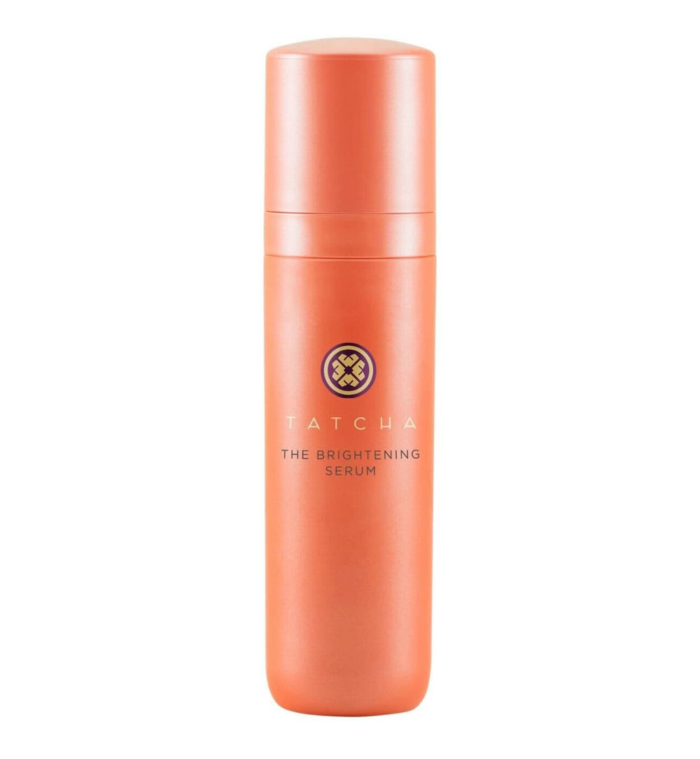 TATCHA Brightening Serum bottle close-up showing radiant skin potential.