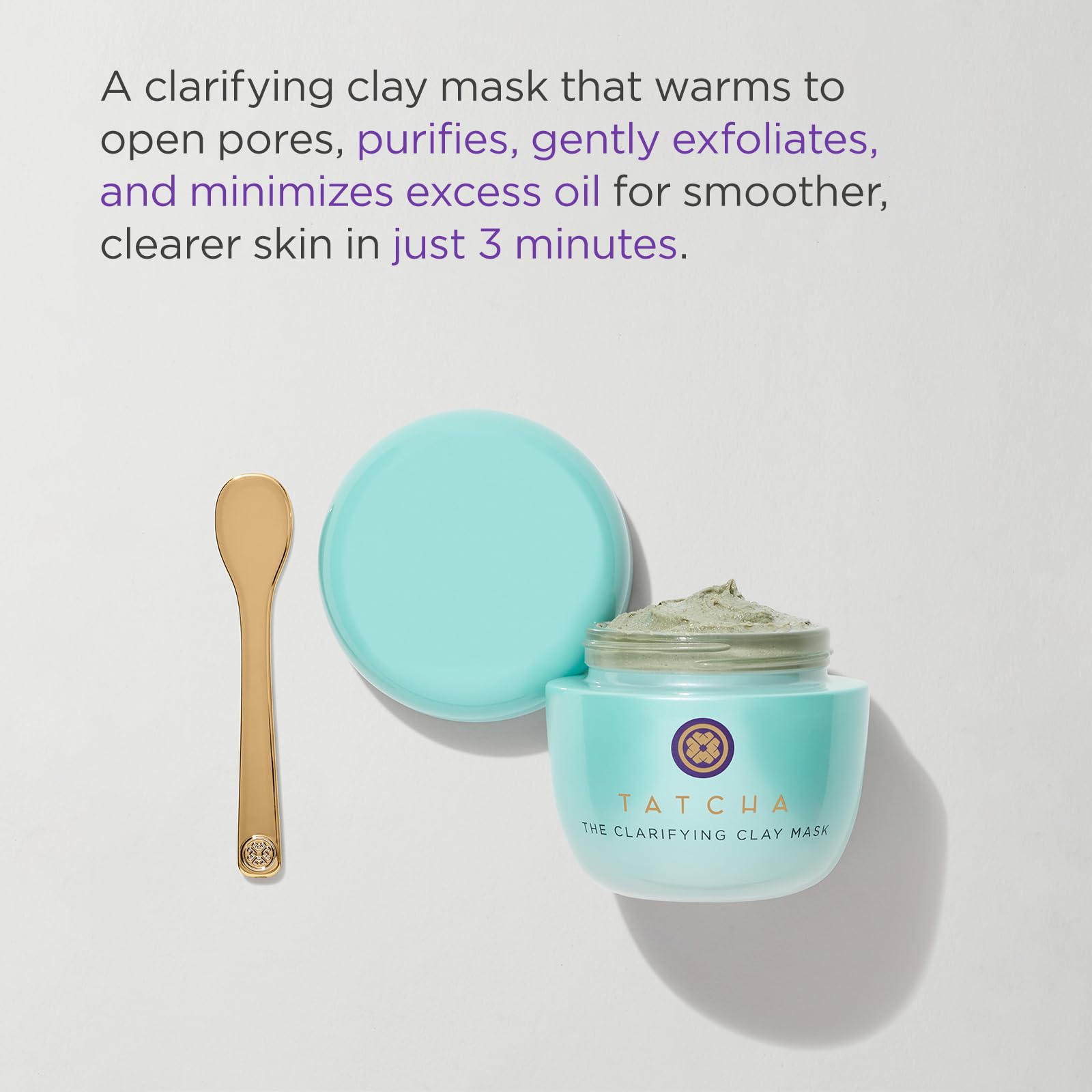TATCHA Clarifying Clay Mask texture close-up highlighting gentle exfoliation.