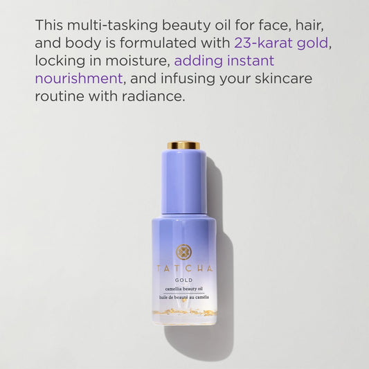 Dropper of TATCHA Gold Camellia Oil delivers precise, lightweight application for face and hair.