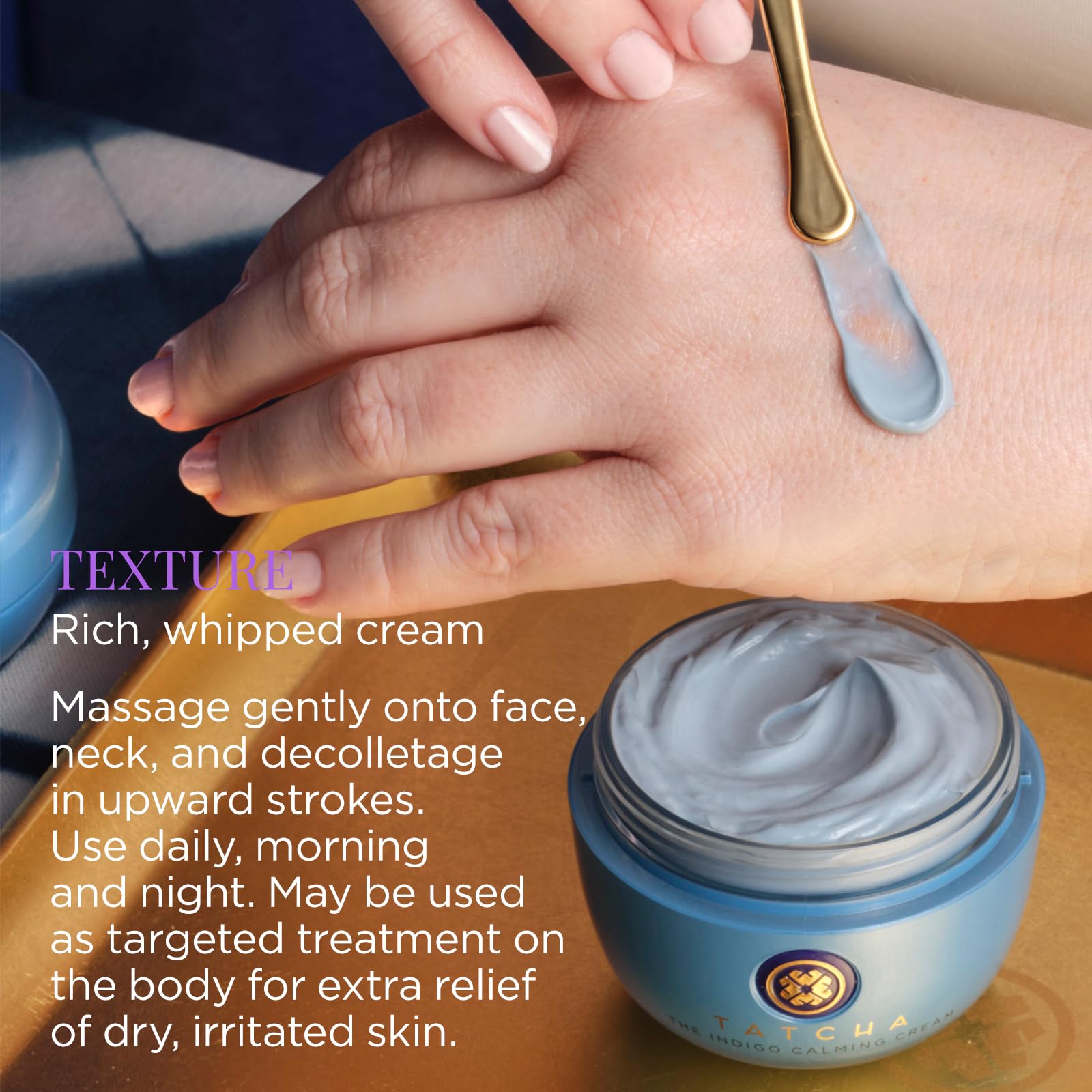 TATCHA Indigo Calming Cream ingredients include Japanese indigo and colloidal oatmeal.