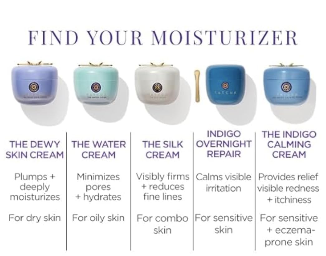 TATCHA Indigo Calming Cream jars displayed, implying premium skincare routine.