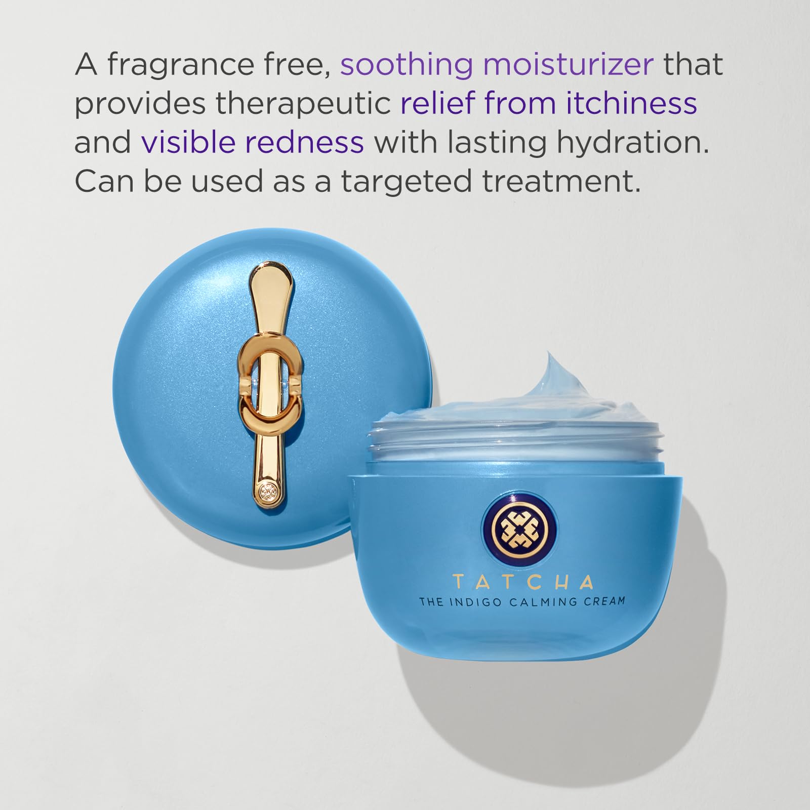 TATCHA Indigo Calming Cream swatch on skin illustrating application.