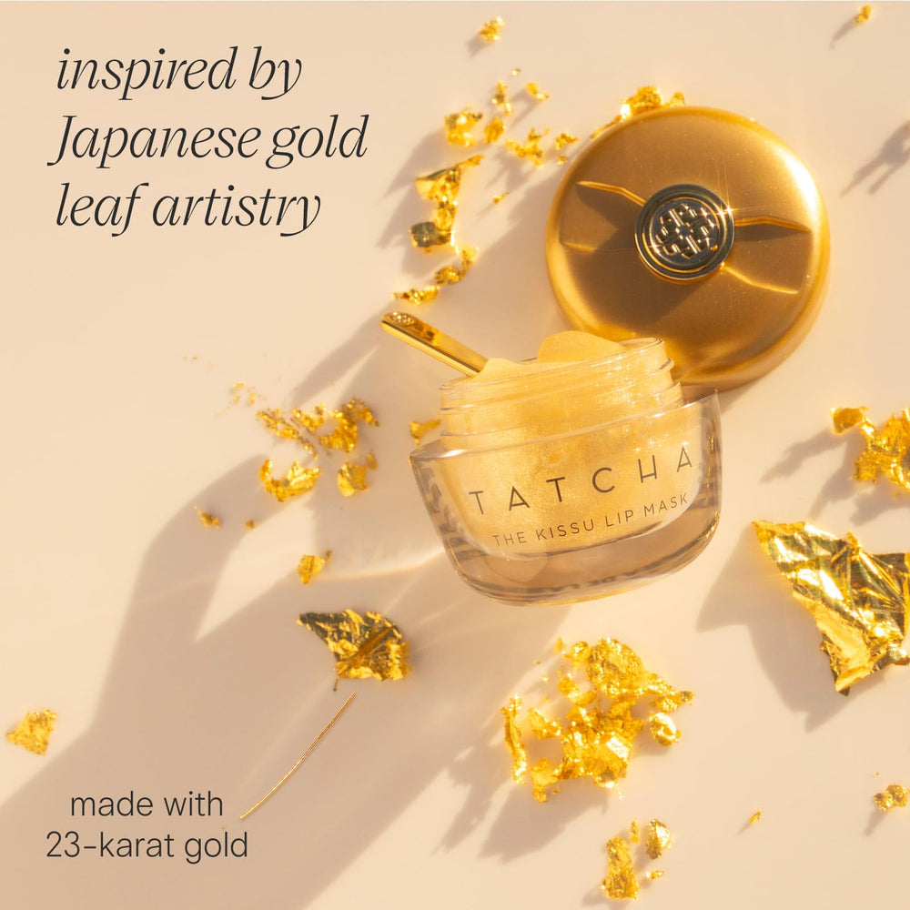 TATCHA Kissu Gold Leaf Lip Mask texture closeup reveals jelly consistency.