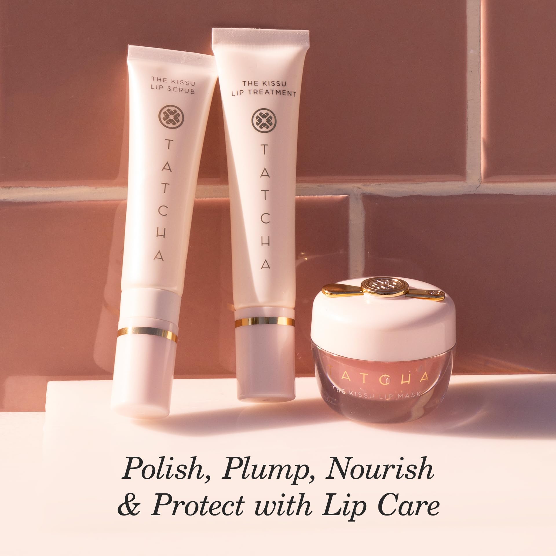 Glossy finish on lips after applying TATCHA Kissu Lip Treatment