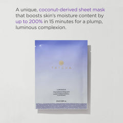 TATCHA Luminous Deep Hydration Mask close-up highlighting serum-rich formula and plump skin.