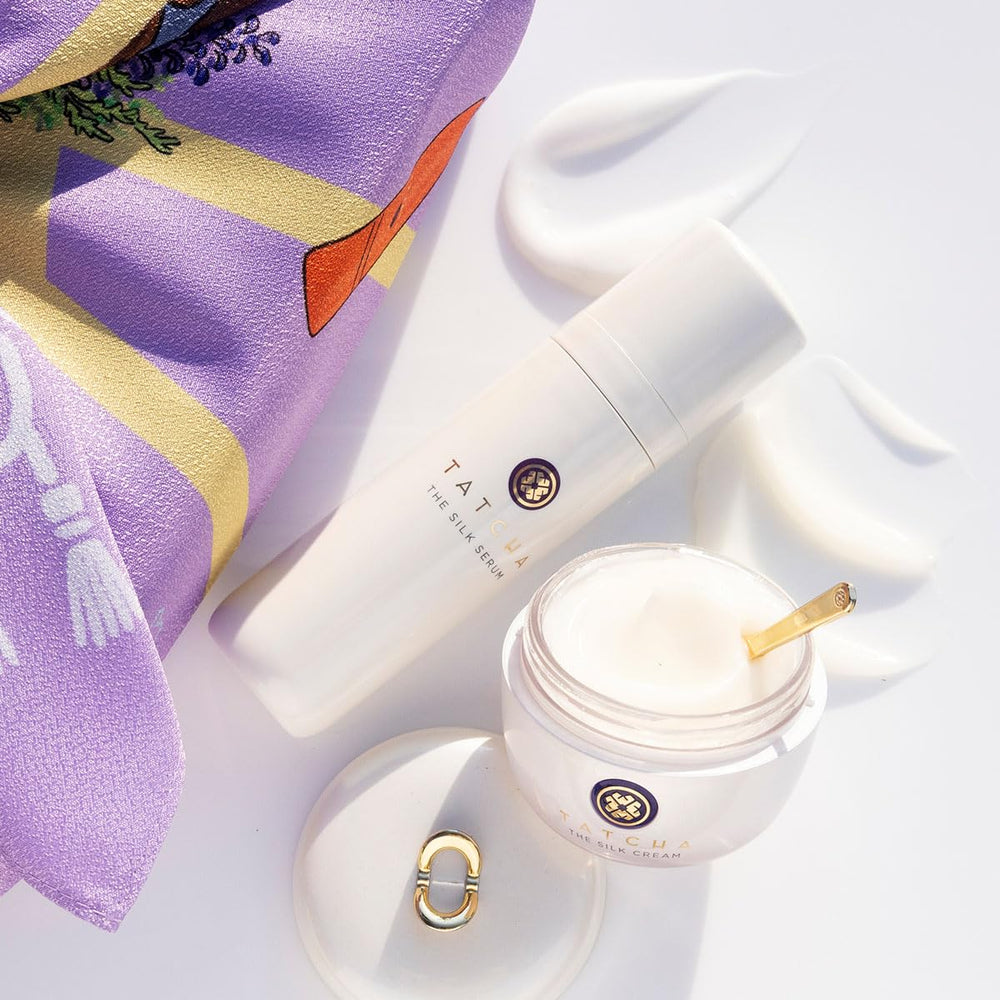 Lifestyle scene of night routine featuring Silk Serum and Silk Cream