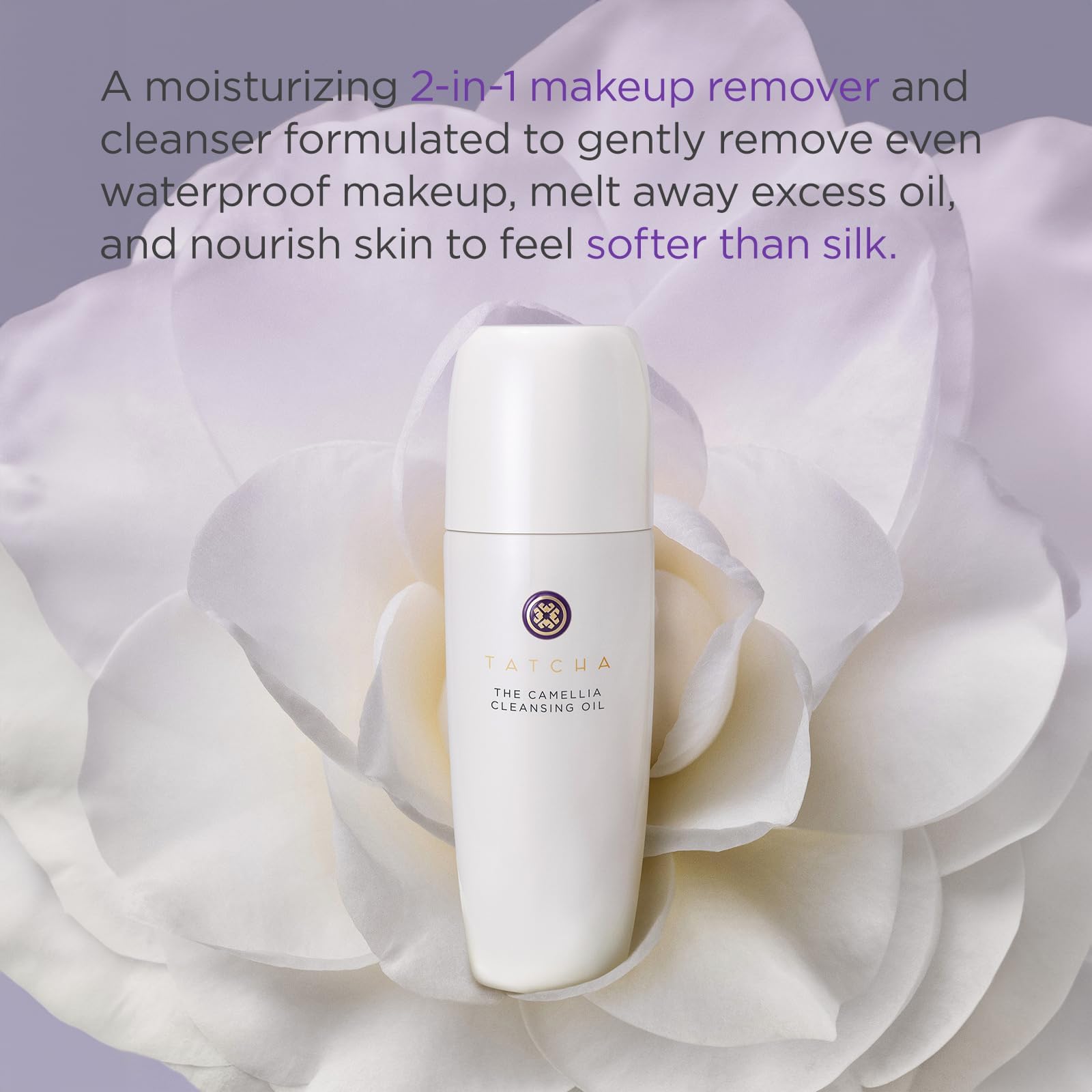 TATCHA Pure One Step Camellia Cleansing Oil bottle for gentle makeup removal.