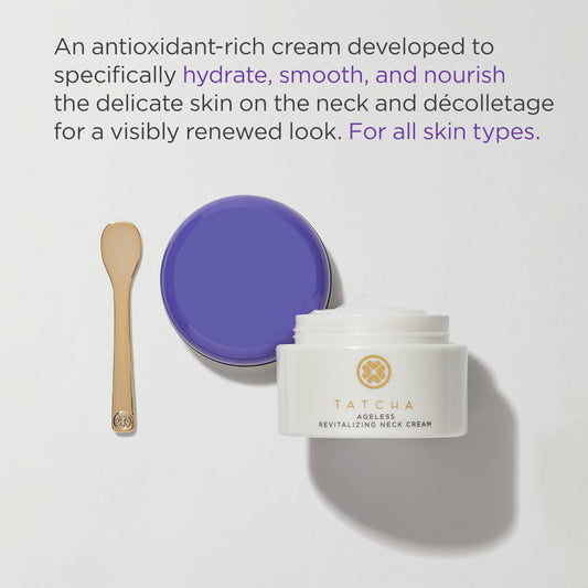 TATCHA Revitalizing Neck Cream application on neck area for smoother skin.