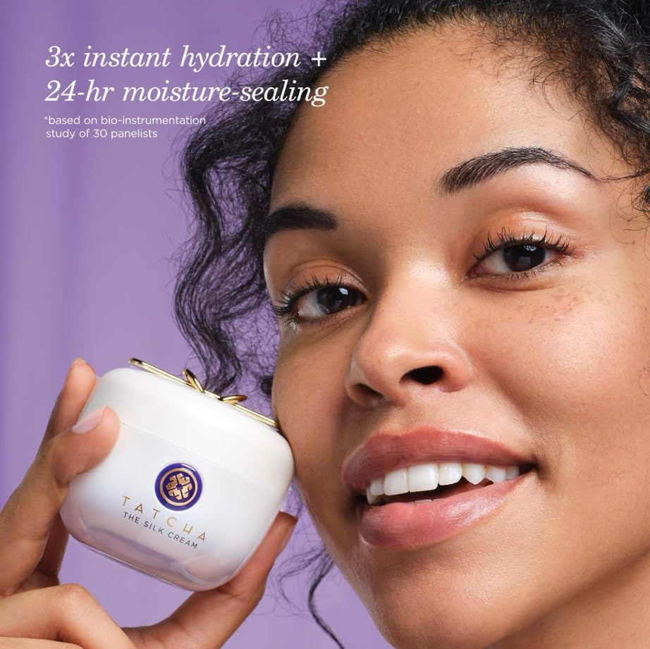 TATCHA Silk Cream texture close-up highlights silky, weightless gel texture.