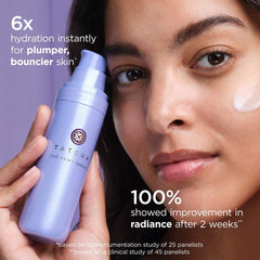 TATCHA Rice Wash bottle in use for a foamy cleanse routine