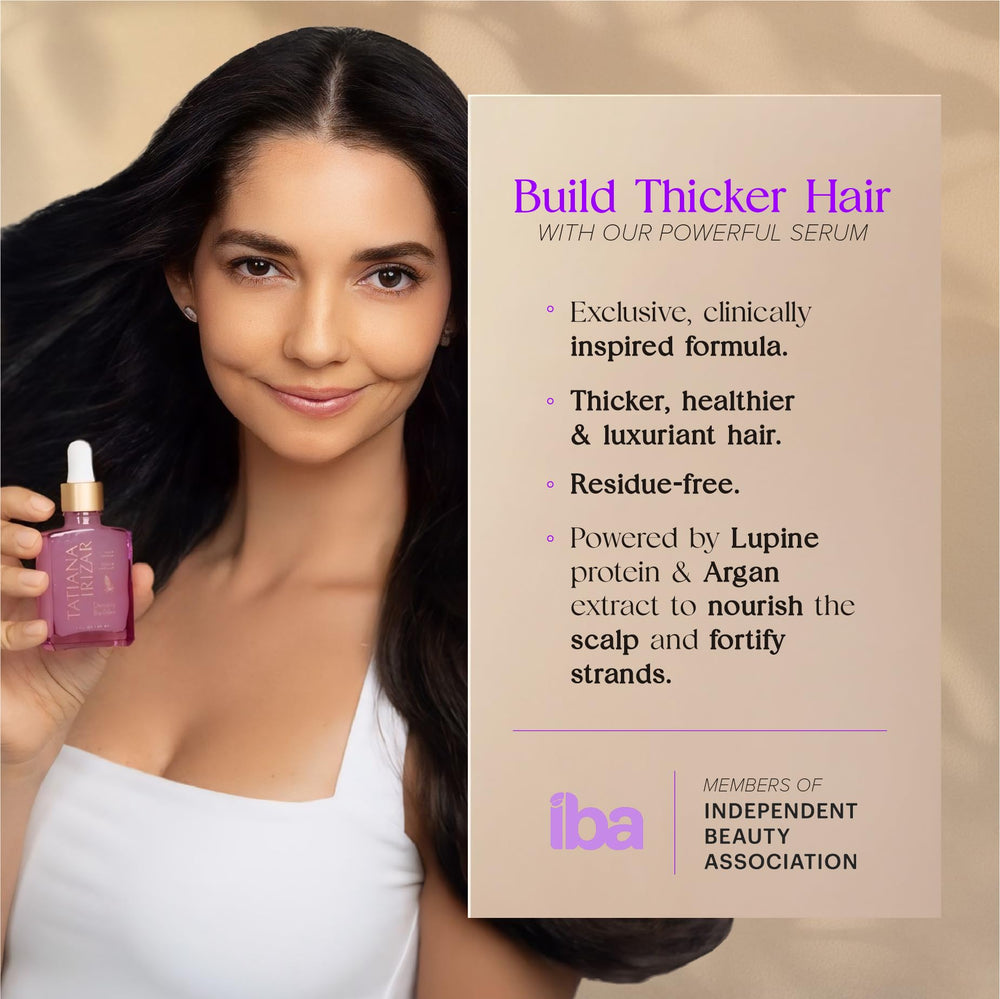 Tatiana Irizar Density Builder non-greasy texture shown on hair.